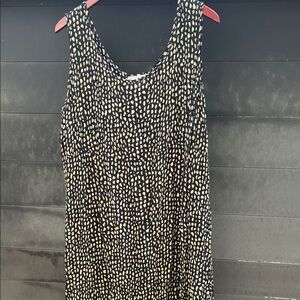 Sleeveless Black Midi Beach Cover Up  with Cream Spot Print Sz XL